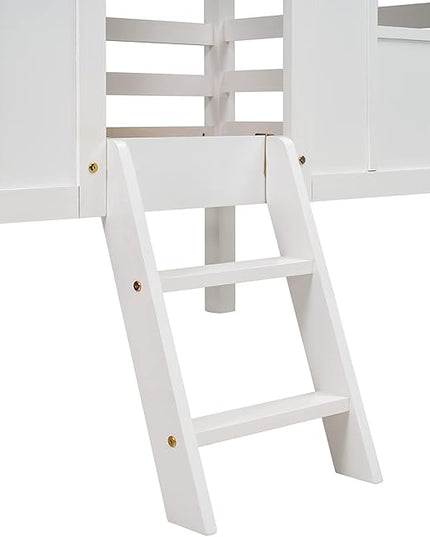 Twin Size Low Loft House Bed with Roof and Two Front Windows, Perfect for Kids Bedroom,Space Saving Design & No Box Spring Needed,80.4"x45.2"x71.4", White - LeafyLoom