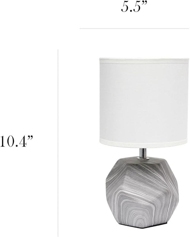 Simple Designs LT2065-MBL Round Prism Mini Table Lamp with White Fabric Shade, Gray Marble - LeafyLoom