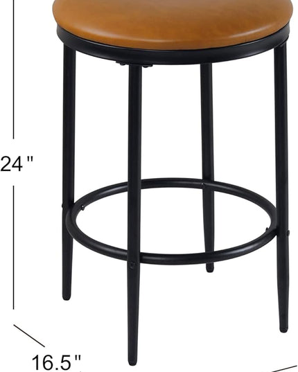 HomePop Upholstered Metal Barstool, Fabric Side Chairs for Dining Room, Kitchen and Living Room - Carmel Brown Faux Leather - LeafyLoom