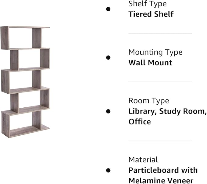 VASAGLE Wooden Bookcase, Display Shelf and Room Divider, Freestanding Decorative Storage Shelving, 5-Tier Bookshelf, Greige ULBC062M01 9.4D x 27.6W x 62.6H in - LeafyLoom