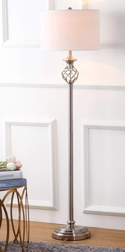SAFAVIEH Lighting Collection Sophia Farmhouse Nickel 60-inch Living Room Bedroom Home Office Standing Floor Lamp (LED Bulb Included) - LeafyLoom