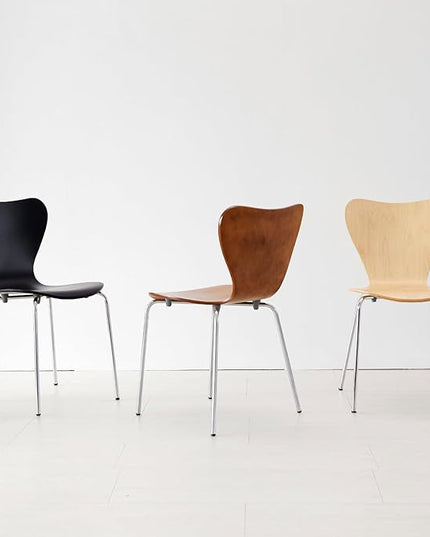 Livinia No.7 Mid-century Modern Wooden Dining Chairs Set of 2, Contemporary Stackable Bentwood Kitchen Interior Armless Chairs with Steel Legs (Black) - LeafyLoom