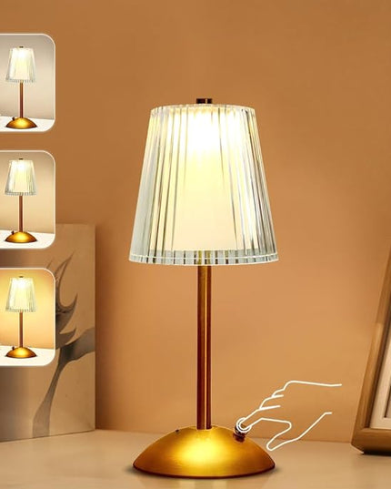 Portable Crystal Table Lamp,Cordless Metal Vintage Desk Lamp,3 Color Touch Control Rechargeable Lamp,3-Levels Brightness Room Decor Desk Lamp,Living Room,Kitchen,Dining Room Lamp (Gold-2) - LeafyLoom