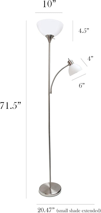 Simple Designs LF2000-BSN Mother-Daughter Floor Lamp with Reading Light, Brushed Nickel - LeafyLoom