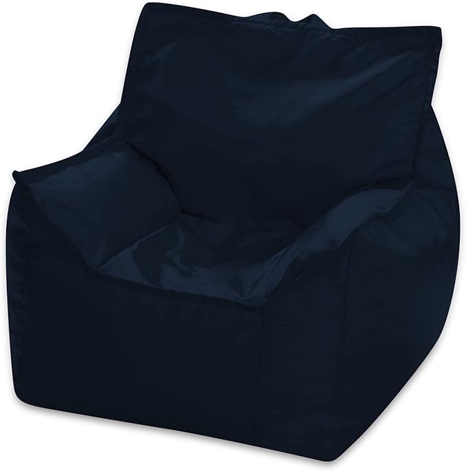 Posh Creations Structured Comfy Bean Bag Chair for Gaming, Reading, and Watching TV, Newport Chair, Microsuede - Navy Blue - LeafyLoom