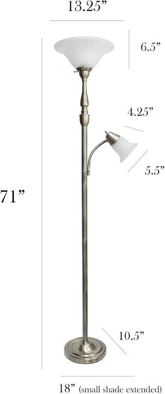 Elegant Designs LF2003-ABS 2 Light Mother Daughter White Marble Glass Floor Lamp, Antique Brass - LeafyLoom