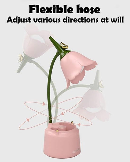 Pink Desk Lamp, Rechargeable LED Lamp with USB Charging Port, Kawaii Desk Accessories, 3 Color Modes & Stepless Dimming, Cute Lamp for College Dorm Bedroom Reading - LeafyLoom