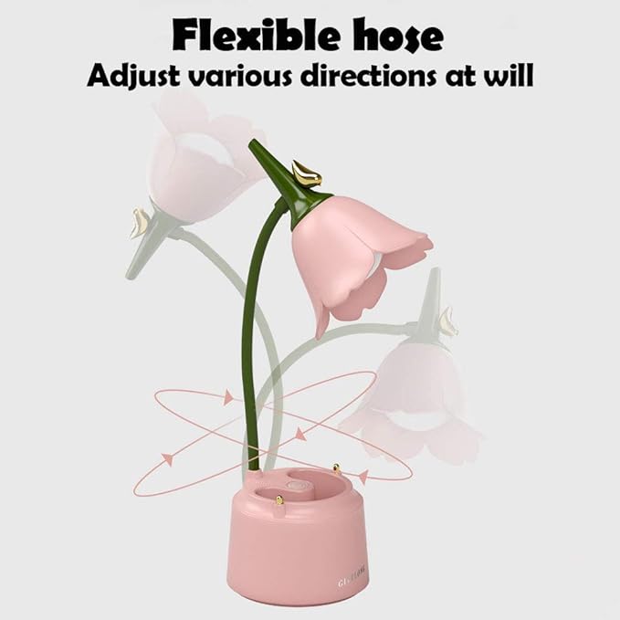 Pink Desk Lamp, Rechargeable LED Lamp with USB Charging Port, Kawaii Desk Accessories, 3 Color Modes & Stepless Dimming, Cute Lamp for College Dorm Bedroom Reading - LeafyLoom