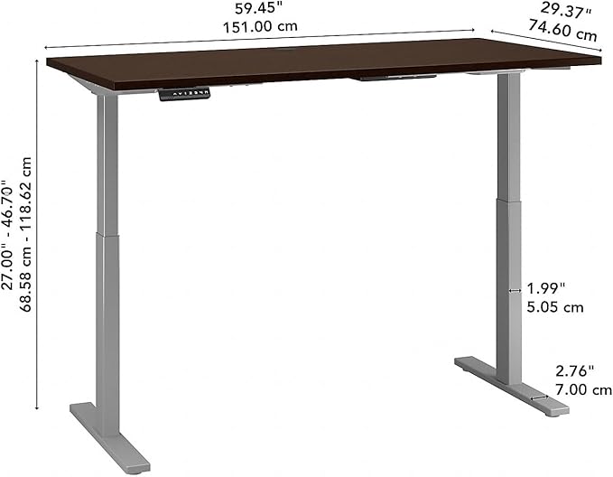 Bush Business Furniture Move 60 Series Electric Ergonomic Sit-Stand Computer Table for Home and Professional Office, 60W x 30D, Mocha Cherry - LeafyLoom