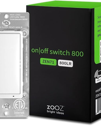 Zooz 800 Series Z-Wave Long Range On/Off Switch ZEN71 800LR, White | Direct 3-Way (No Add-On Switch Needed) | Z-Wave Hub Required ZOOZ
