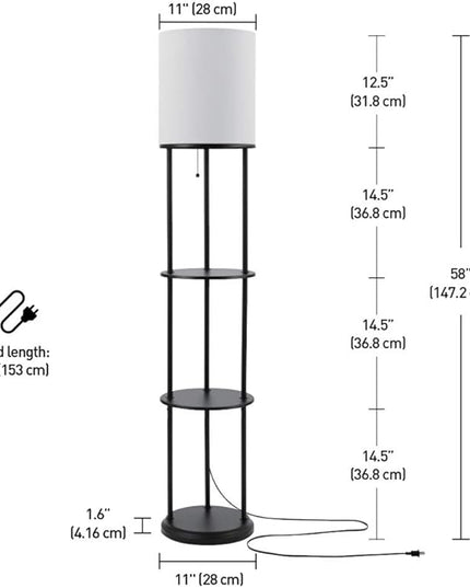 Globe Electric 67042 Versailles Floor lamp, 57.5 in, Matte Black, Shelves - LeafyLoom