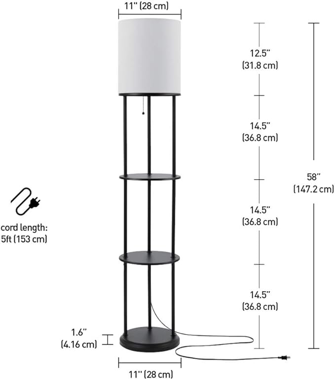 Globe Electric 67042 Versailles Floor lamp, 57.5 in, Matte Black, Shelves - LeafyLoom
