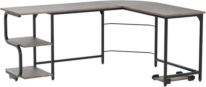 Teraves Reversible L Shaped Desk with Large Surface, 69 Inch Sturdy Corner Desk with Storage Shelves, Premium Office Computer Desk Workstation for Home Office Gaming - LeafyLoom