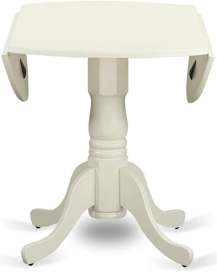 East West Furniture DLBO3-WHI-W 3 Piece Dining Room Table Set Contains a Round Kitchen Table with Dropleaf and 2 Dining Chairs, 42x42 Inch, Linen White - LeafyLoom