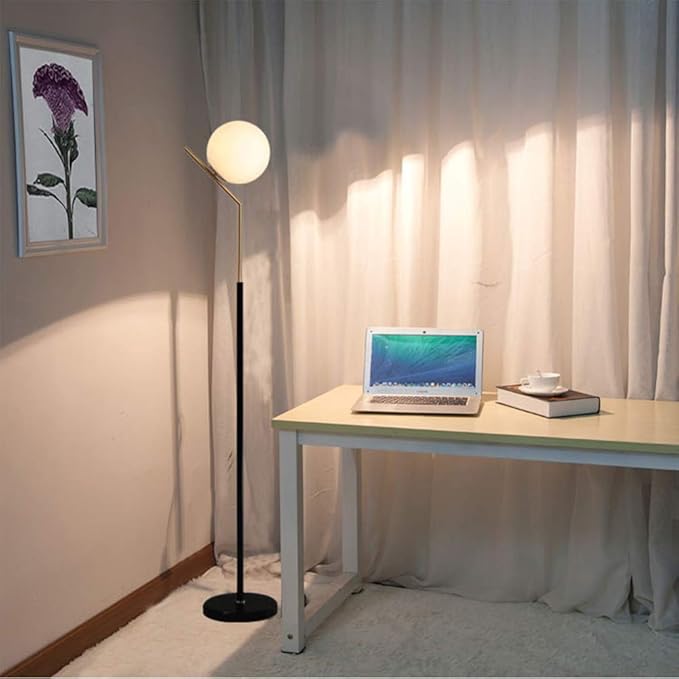 Hsyile Lighting KU300207 Modern Creative White Glass Ball Floor Lamp for Living Room,Bedroom,Office,Hotel,1 Light - LeafyLoom