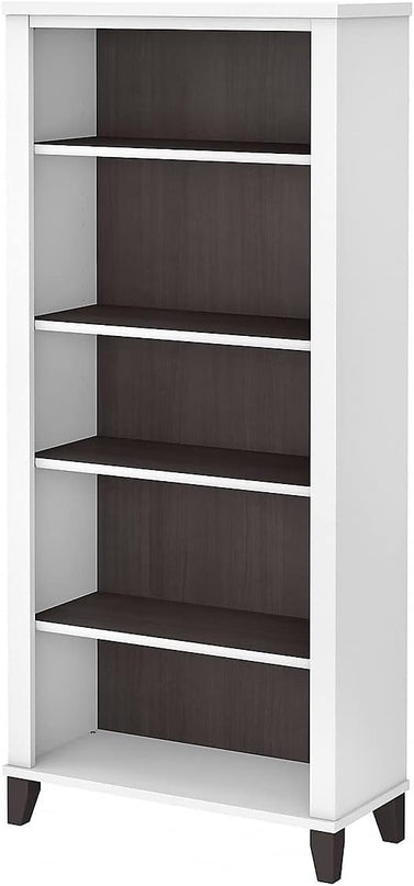 Bush Furniture Somerset 5-Shelf 65-inch H Bookcase, Storm Gray/White (WC81065) - LeafyLoom
