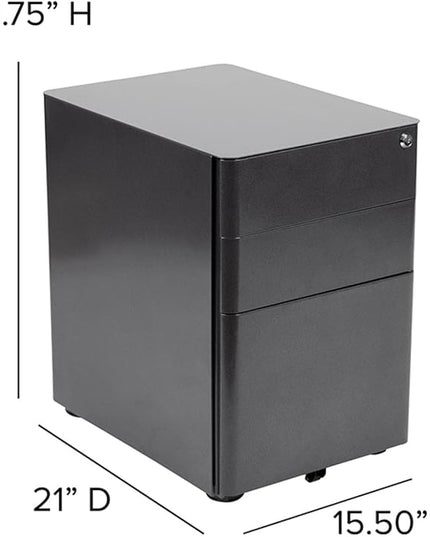 Flash Furniture Warner Modern 3-Drawer Mobile Locking Filing Cabinet with Anti-Tilt Mechanism and Hanging Drawer for Legal & Letter Files, Black - LeafyLoom