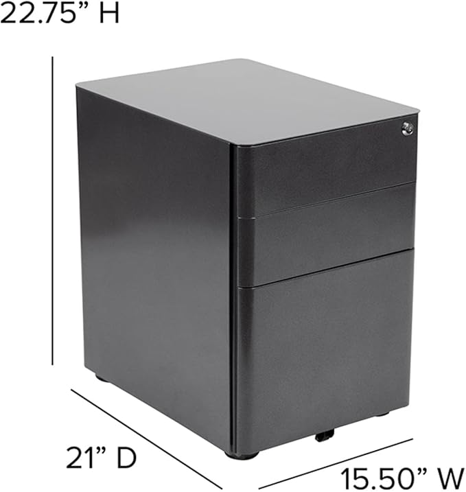 Flash Furniture Warner Modern 3-Drawer Mobile Locking Filing Cabinet with Anti-Tilt Mechanism and Hanging Drawer for Legal & Letter Files, Black - LeafyLoom