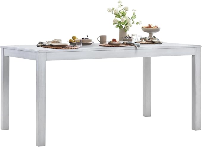 COLAMY Wood Dining Table for 4 6 People, Rectangle Wooden Kitchen Table with Square Legs, Farmhouse Dinner Table for Dining Room, Office, White - LeafyLoom