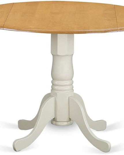 East West Furniture DLT-OLW-TP Dublin Modern Kitchen Table - a Round Dining Table Top with Dropleaf & Pedestal Base, 42x42 Inch, Oak & Linen White - LeafyLoom