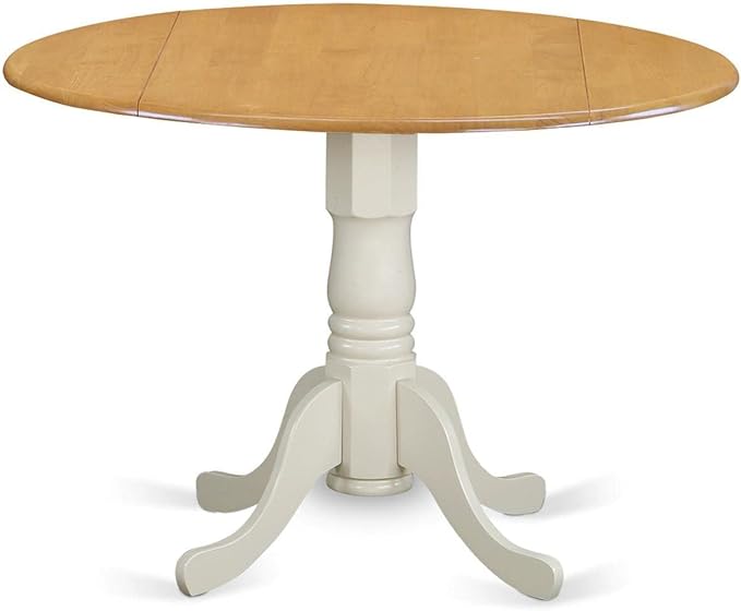 East West Furniture DLT-OLW-TP Dublin Modern Kitchen Table - a Round Dining Table Top with Dropleaf & Pedestal Base, 42x42 Inch, Oak & Linen White - LeafyLoom