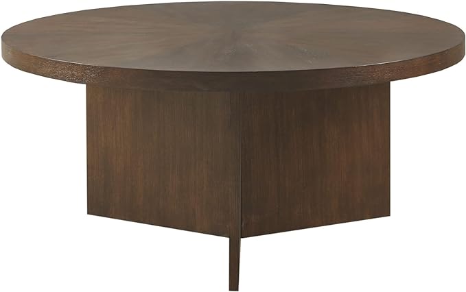 Martha Stewart Sadie Round Wood Coffee Table with Starburst Pattern Top Simple Pedestal Stand, Circular Contemporary Modern Accent Furniture for Living Room Decor, 0 - LeafyLoom