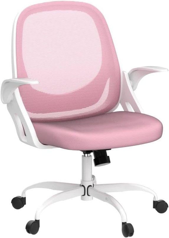Home Office Chair Work Desk Chair Comfort Ergonomic Swivel Computer Chair, Breathable Mesh Desk Chair, Lumbar Support Task Chair with Wheels and Flip-up Arms and Adjustable Height - LeafyLoom