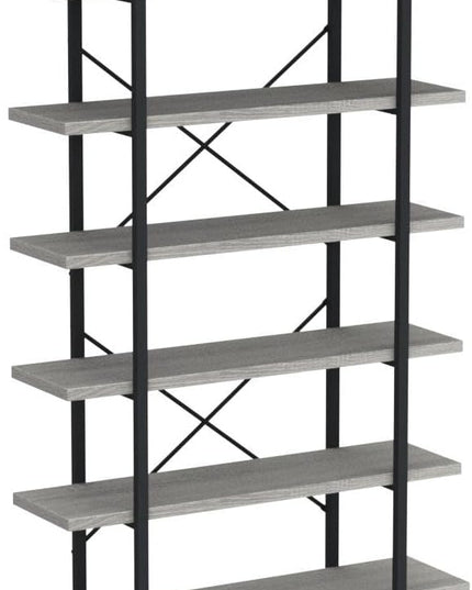 HSH 6 Tier Tall Bookshelf, Wood and Metal Vertical Display Book Shelf, Industrial 6 Shelf Bookcases and Book Shelves Storage Rack, Large Open Book Case for Bedroom Living Room Office, Light Grey Oak - LeafyLoom