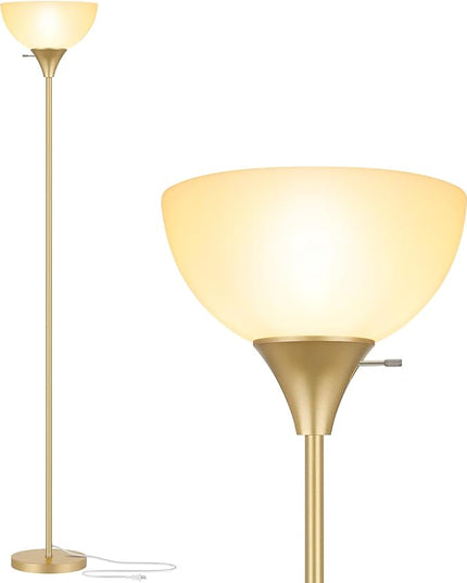 Floor Lamp, LED Standing Lamps with White Plastic Shade, White Modern Torchiere Floor Lamp, Simple Tall Lamps for Living Room Dorm Bedroom, Rotary Switch, E26 Base, Bulb not Included, Gold - LeafyLoom