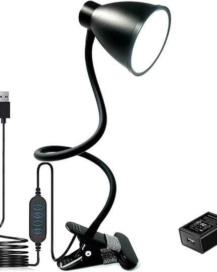 BOHON Desk Lamp 3 Color Modes 10 Brightness Dimmer Reading Light 10W 38 LED Clamp Lamp with Auto Off Timer 360° Flexible Gooseneck Clip on Light for Bed Bedside, AC Adapter Include - LeafyLoom