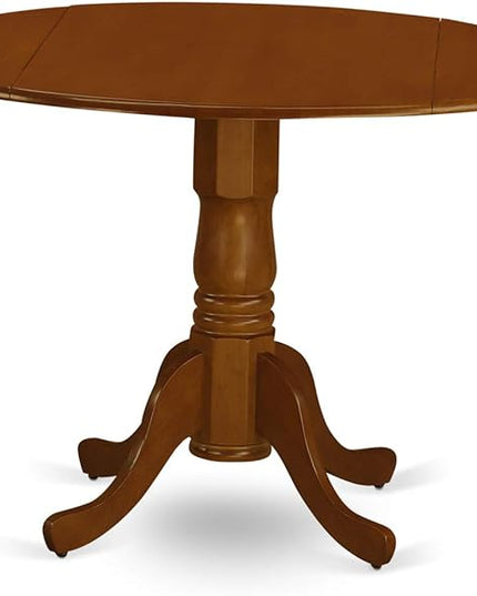 East West Furniture DLAV3-BCH-LC 3 Piece Modern Dining Table Set Contains a Round Wooden Table with Dropleaf and 2 Faux Leather Kitchen Dining Chairs, 42x42 Inch, Black & Cherry - LeafyLoom