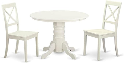 East West Furniture SHBO3-WHI-W 3 Piece Dinette Set for Small Spaces Contains a Round Room Table with Pedestal and 2 Kitchen Dining Chairs, 42x42 Inch - LeafyLoom