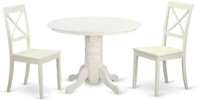 East West Furniture SHBO3-WHI-W 3 Piece Dinette Set for Small Spaces Contains a Round Room Table with Pedestal and 2 Kitchen Dining Chairs, 42x42 Inch - LeafyLoom