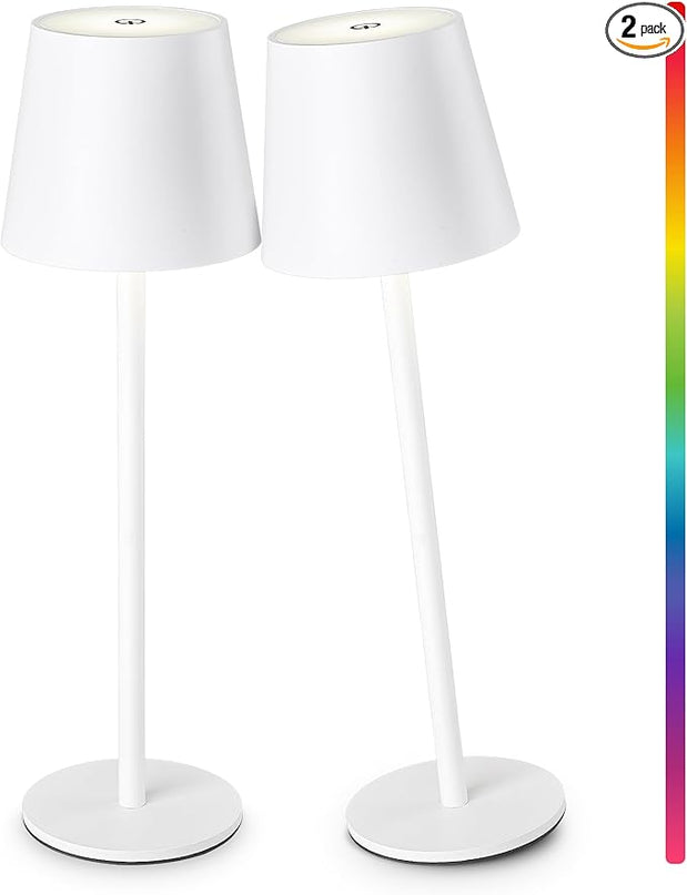 2-Pack RGB Cordless Table Lamp,RGB 8 Modes & Touch Control Rechargeable Battery Desk Lamp, IP54 Waterproof outdoor table lamp for Bedroom/Outdoor/Restaurant/Camping/Bars(White) - LeafyLoom
