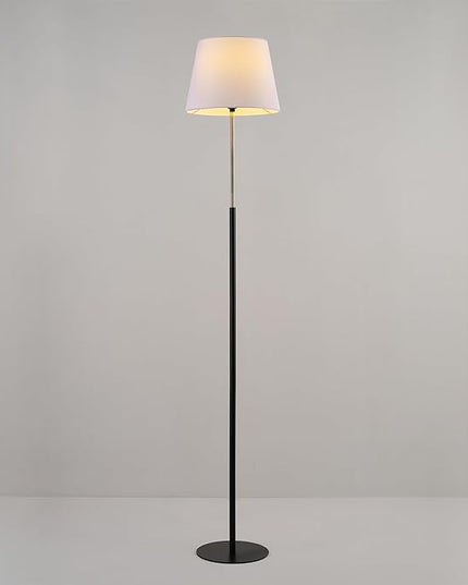 Globe Electric 61000051 60" Floor Lamp, Matte Black, Brass Accents, White Linen Shade, Flat Iron Base, On/Off Rotary Switch on Socket, Reading Lamp, Home Office Accessories, Home Décor - LeafyLoom