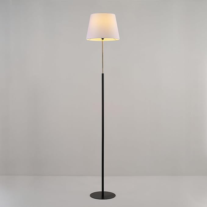 Globe Electric 61000051 60" Floor Lamp, Matte Black, Brass Accents, White Linen Shade, Flat Iron Base, On/Off Rotary Switch on Socket, Reading Lamp, Home Office Accessories, Home Décor - LeafyLoom