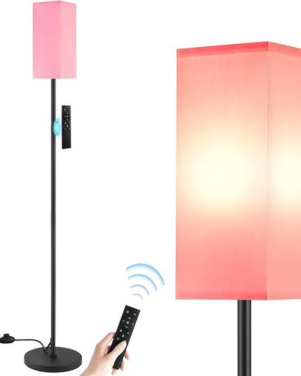 Ambimall Remote Control Floor Lamp, Stepless Dimmable, 64 Inches Tall, Include 9W Bulb, Standing Lamp for Living Room Bedroom Office (Pink & Black) - LeafyLoom