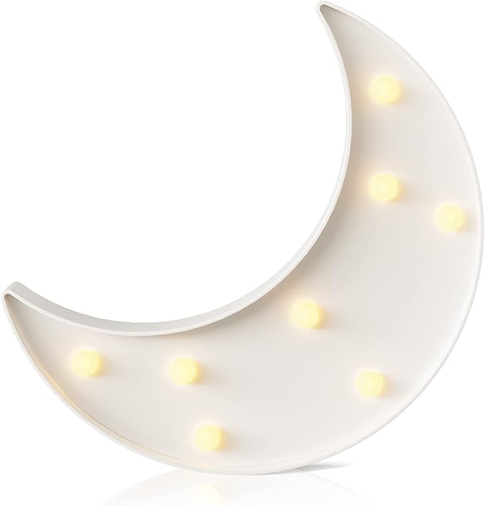 White Moon Decor Bedroom, Battery Powered Moon Night Light for Kids, Kids Room Decor, Baby Room Decor, Nursery Wall Decor, Kids Night Lights for Bedroom, Toddler Night Lights, Baby Night Light - LeafyLoom