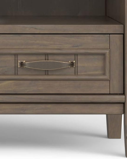 SIMPLIHOME Lev SOLID WOOD 50 Inch Wide Contemporary Low TV Media Stand in Smoky Brown for TVs up to 55 Inches, For the Living Room and Entertainment Center - LeafyLoom