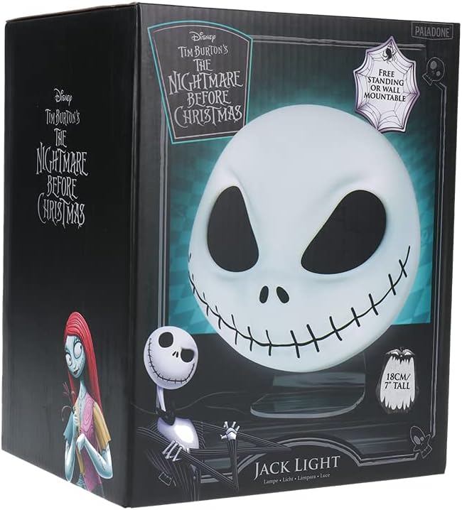 Paladone Nightmare Before Christmas Jack Mask Light and Halloween Decoration - Wall-mounted or Free-Standing, USB Cable Included - 18Cm Shaped Jack Skellington Lighting - LeafyLoom