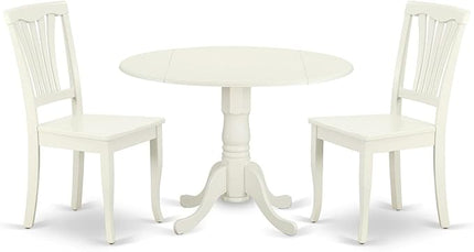 East West Furniture DLAV3-LWH-W 3 Piece Dining Table Set for Small Spaces Contains a Round Dining Room Table with Dropleaf and 2 Wood Seat Chairs, 42x42 Inch, Linen White - LeafyLoom