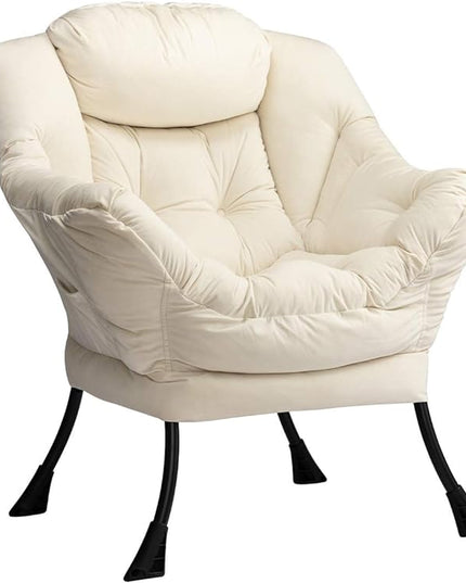 HollyHOME Modern Fabric Large Lazy Chair, Accent Oversized Comfy Reading Chair, Thick Padded Cozy Lounge Chair with Armrest, Steel Frame Leisure Sofa Chair for Living Room, Bedroom, Dorm, Beige - LeafyLoom