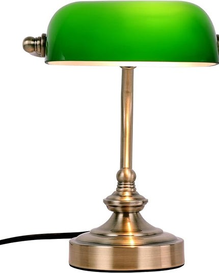 FIRVRE Mini Glass Bankers Lamp, Desk Lamp, Classic Retro Bronze Finish G9 Base, Plug in Vintage Table lamp, Reading Modern for Home Office,Piano Banker Mini Desk Table Lamp,Library(without bulb) - LeafyLoom