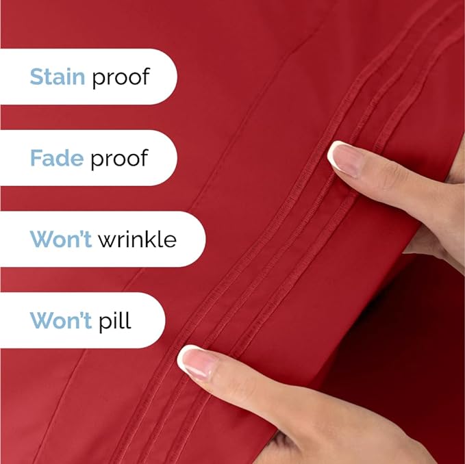 Split King Size 5 Piece Sheet Set - Comfy Breathable & Cooling Sheets - Hotel Luxury Bed Sheets for Women & Men - Deep Pockets, Easy-Fit, Extra Soft & Wrinkle Free Sheets - Red Oeko-Tex Bed Sheet Set - LeafyLoom