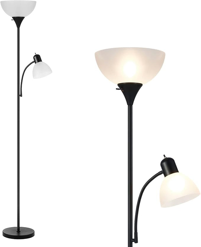 Adjustable Black Floor Lamp with Reading Light Susan Modern Standing Lamp for Living Room/Office Lamp 72" Tall - 150-watt with Side Reading Light Corner Lamp (Black) - LeafyLoom