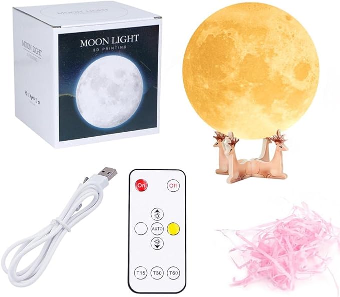 Custom Moon Lamp with Your Photo Text - 3D Printing Moon Light 5.9 Inch Touch Change 2 Colors - Personalized Christmas Birthday Valentine's Gift For Her Women Wife Girlfriend Couple Daughter Son - LeafyLoom