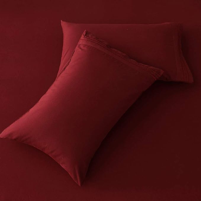 SONORO KATE Bed Sheet Set Super Soft Microfiber 1800 Thread Count Luxury Egyptian Sheets 16-Inch Deep Pocket，Wrinkle-4 Piece (Burgundy, Full) - LeafyLoom