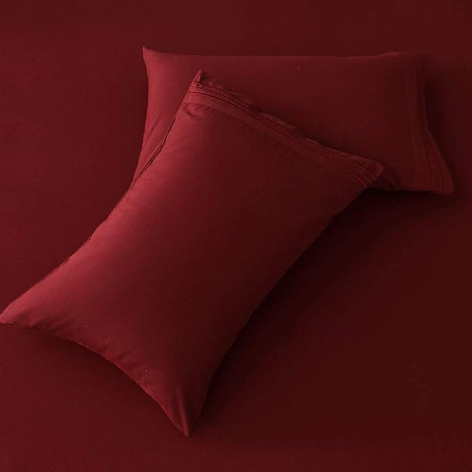 SONORO KATE Bed Sheet Set Super Soft Microfiber 1800 Thread Count Luxury Egyptian Sheets 16-Inch Deep Pocket，Wrinkle-3 Piece (Burgundy, Twin) - LeafyLoom