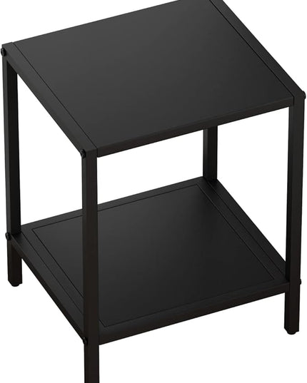 Black Metal Nightstand - 2 Shelf Multipurpose End Table Sturdy Sturdy Bedside Table Easy to Clean Suitable for Function As a Night Stand,End Table,Side Table (Black) - LeafyLoom