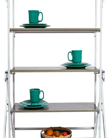 Origami Modern 2 in 1 Shelf to Table Style, Organizer Deco Rack Magically Turn to a Table/Desk in a Second,Fully Assembled,White/Birchwood US Patent Pending (STT-WHIBRC) - LeafyLoom